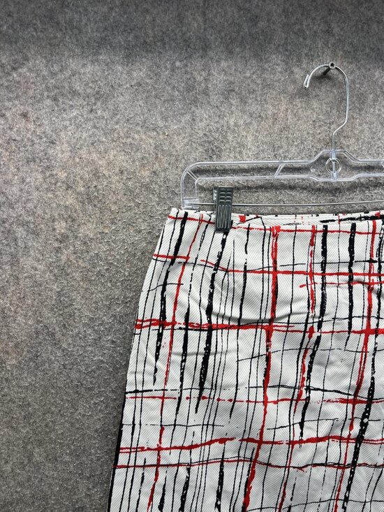Trina Turk Skirt Womens 8 White Plaid Cotton Blend Twill Mini Pencil Pockets - Picture 5 of 8
